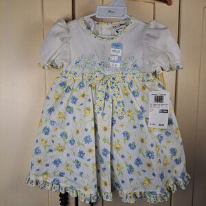 b.t. Kids Vintage White Floral Embroidered Dress Straw Hat Size 24 most Girls NW